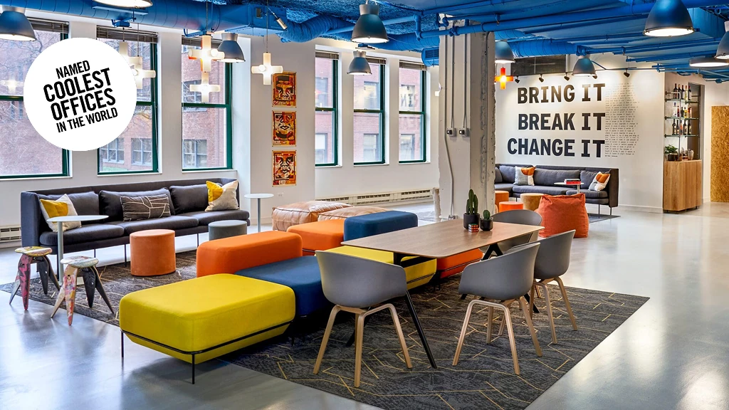 Named coolest offices in the world. Bring it, break it, change it. Picture of an office space.